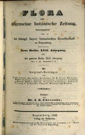 Flora oder allgemeine botanische Zeitung. 42 = N.R., Jg. 17. 1859