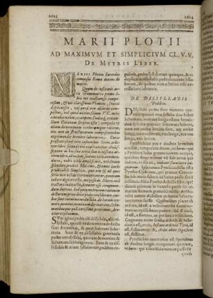 Marii Plotii Ad Maximum Et Simplicium Cl. V.V. De Metris Liber