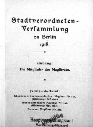 1918: Stadtverordnetenversammlung der Stadt Berlin