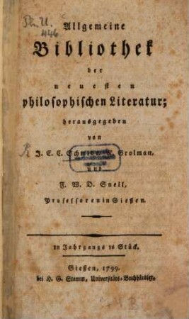 Allgemeine Bibliothek der neuesten philosophischen Literatur. 1,1. 1799