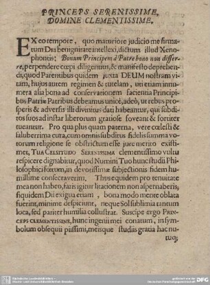 Princeps Serenissime, Domine Clementissime.