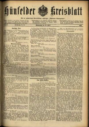 Ausgabe vom Donnerstag, den 22. April 1915.