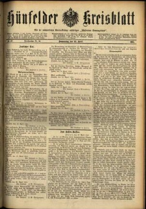 Ausgabe vom Donnerstag, den 22. April 1915.