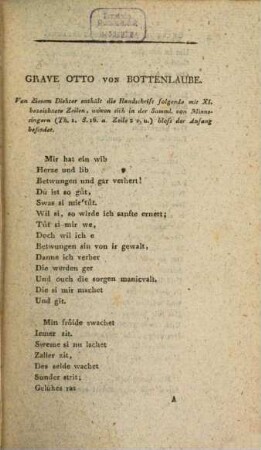 Beyträge zur Kenntniss der altdeutschen Sprache und Litteratur, 1,1. Erster Band. Theil I. Minnelieder : Ergänzung der Sammlung von Minnesingern