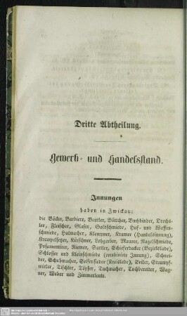 Dritte Abtheilung. Berufsklassen und Gewerbebetriebe : Dritte Abtheilung. Gewerb- und Handelsstand