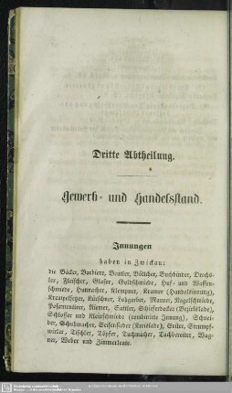 Dritte Abtheilung. Berufsklassen und Gewerbebetriebe : Dritte Abtheilung. Gewerb- und Handelsstand
