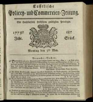 18tes Stueck, Montag den 3ten May 1773