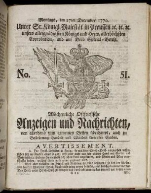 No. 51. Montags, den 17ten December 1770.
