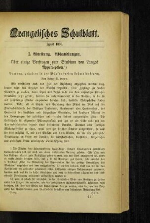 Über einige Vorfragen zum Studium von Langes Apperception : Vortrag, gehalten in der Mörser freien Lehrerkonferenz