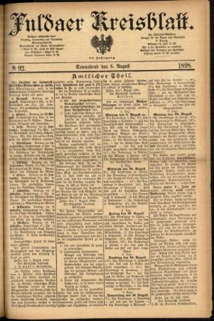 Erste Ausgabe vom Samstag, den 06. August 1898.
