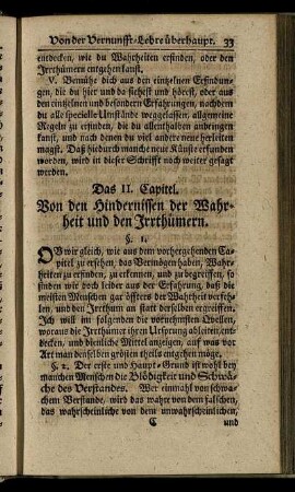 Das II. Capitel. Von den Hindernissen der Wahrheit und den Irrthümern