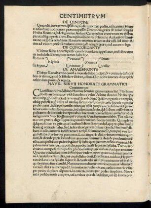 Mauri Servii Honorati Grammatici Centimetrum