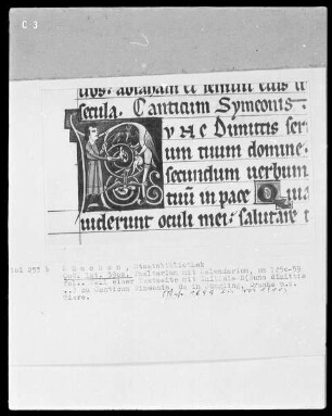 Psalterium mit Kalendarium — Initiale N, darin Jüngling, Löwe und Drache