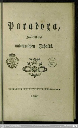 Paradoxa : gröstentheils militarischen Inhalts