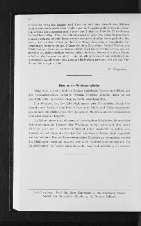 Bitte an die Vereinsmitglieder