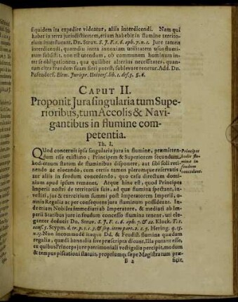 Caput II. Proponit Jura singularia tum Superioribus, tum Accolis & Navigantibus in flumine competentia.
