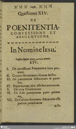 Disputatio XII. De Poenitentia, Confessione Et Absolutione