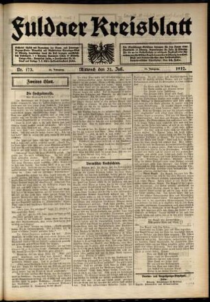 Zweite Ausgabe vom Mittwoch, den 31. Juli 1912.
