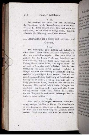 III. Ausrüstung der Festung mit Geschütz und Gewehr.