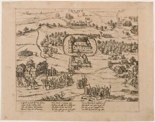 Truchsessischer Krieg / Abzug des Herzogs von Sachsen aus Schloss Erprath bei Neuss am 2. April 1585