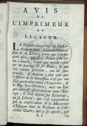Avis De L'Imprimeur Au Lecteur