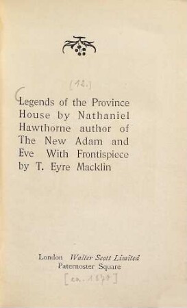 Tales, [12]. Legends of the Province House ... : twice-told tales