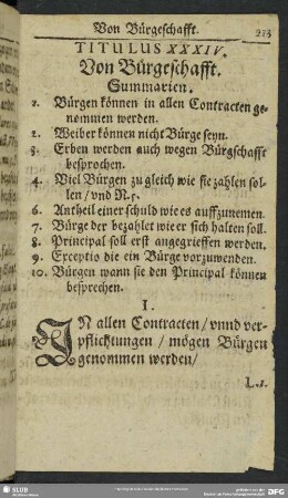 Titulus XXXIV. Von Bürgeschafft