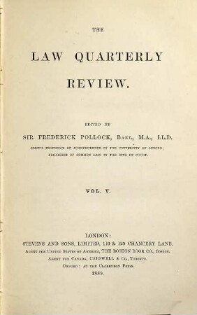 The Law quarterly review. 5. 1889