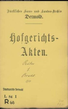 Reuter (Rüter), Johann Bernd zu Ermgassen gegen Hermann Adolf Bracht - Schuldforderung