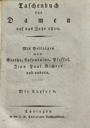 Taschenbuch für Damen : auf das Jahr .., 1810