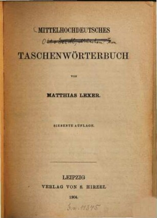 Mittelhochdeutsches Taschenwörterbuch