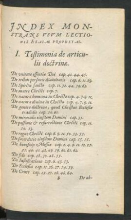Index Monstrans usum Lectionis Esaiae Prophetae.