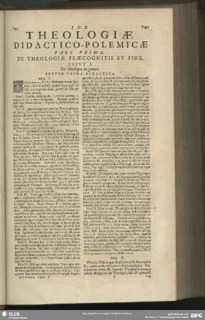 Pars Prima. De Theologiae Praecognitis Et Fine