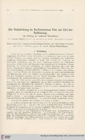 Die Volksbildung im Kurfürstentum Trier zur Zeit der Aufklärung : (Die Anfänge der modernen Volksschule)