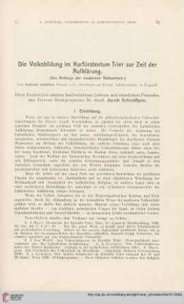 Die Volksbildung im Kurfürstentum Trier zur Zeit der Aufklärung : (Die Anfänge der modernen Volksschule)
