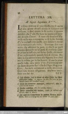 Lettera XII. Al Signor Segretario K***