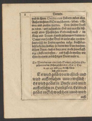 [Textus.] Die Worte [...] /stehen geschrieben I. Cor. 15. Cap. p. 42. 43 und 44. welche kürtzlich also lautet: