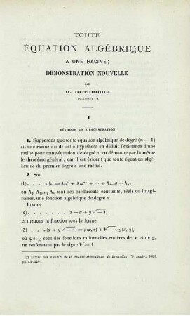 TOUTE ÉQUATION ALGÉBRIQUE A UNE RACINE; DEMONSTRATION NOUVELLE.