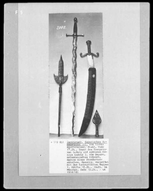 Sponton, Degen des Kronprinzen Ludwig und späteren König von Bayern, orientalisches Schwert, Spitze eines Standartenschaftes