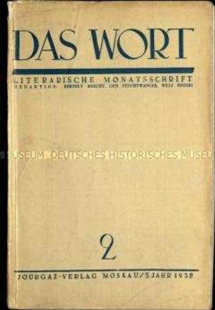 Literarische Monatsschrift Das Wort, Jg. 1938