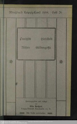 Heft 26. Panitzsch. Hirschfeld. Althen. Güldengossa