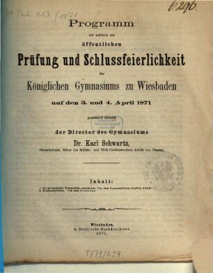 Jahresbericht über das Schuljahr .... 1870/71