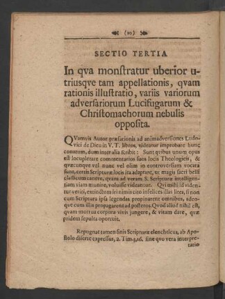 Sectio Tertia In qua monstratur uberior utriusque tam appellationis, quam rationis illustratio ...