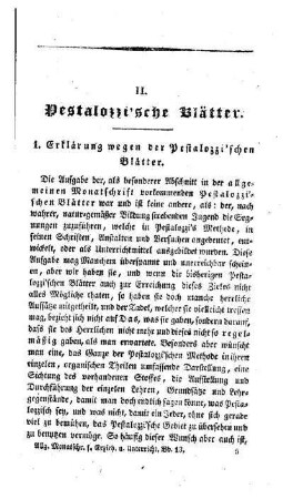 Erklärung wegen der Pestalozzi'schen Blätter