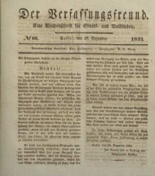 № 66. Cassel, den 17. Dezember 1831.
