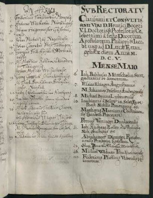 Sommerhalbjahr 1605. Rektorat Heinrich Bocer