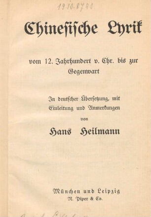Chinesische Lyrik vom 12. Jahrhundert v. Chr. bis zur Gegenwart
