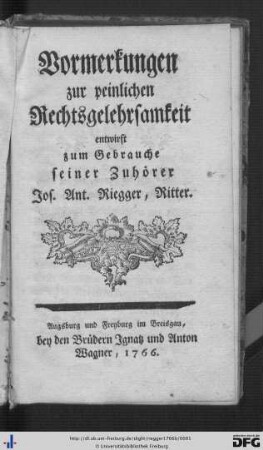 Vormerkungen zur peinlichen Rechtsgelehrsamkeit