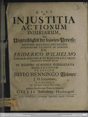 De Iniustitia Actionum Iniuriarum, Von Ungerechtigkeit der Injurien-Processe