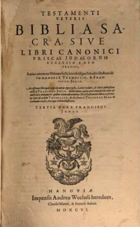 Testamenti Veteris Biblia Sacra, Sive Libri Canonici Priscae Judaeorum Ecclesiae A Deo Traditi